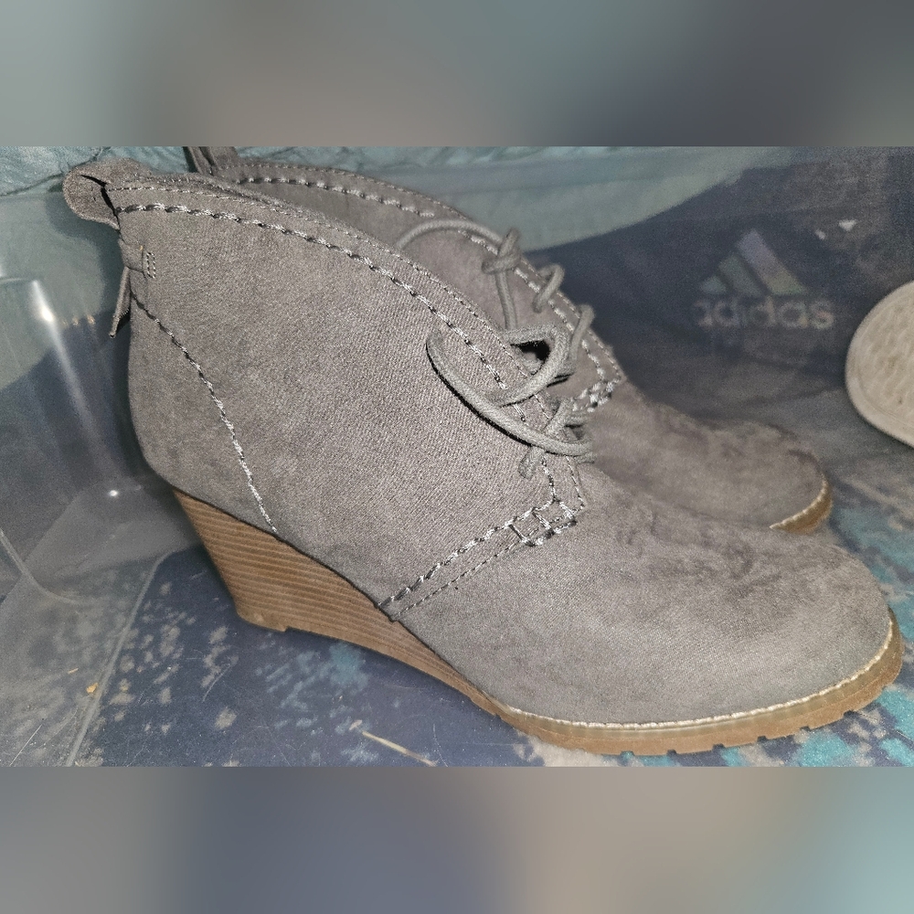 Gray Wedge Ankle Boots Size 8